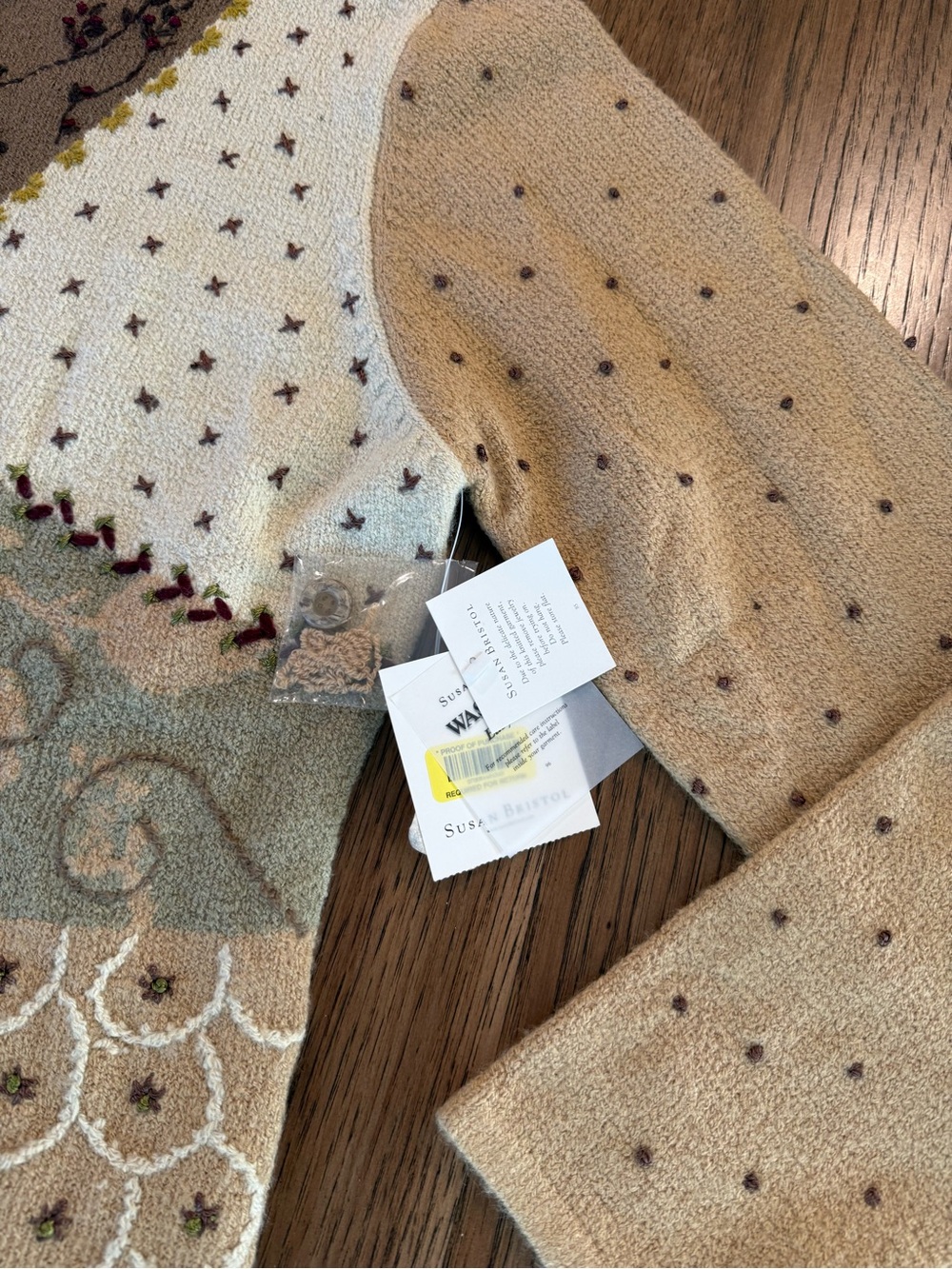 Susan Bristol Hand Embroidered Brown Cardigan Button Sweater Sz XL NEW - Picture 2 of 8